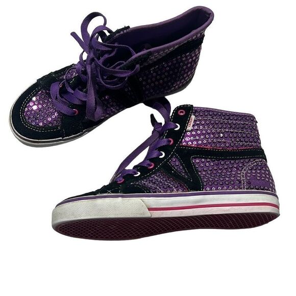Vans Purple Sequin Lace Up Kids Sneakers Purple High Cut Size 3.5 - Picture 11 of 14